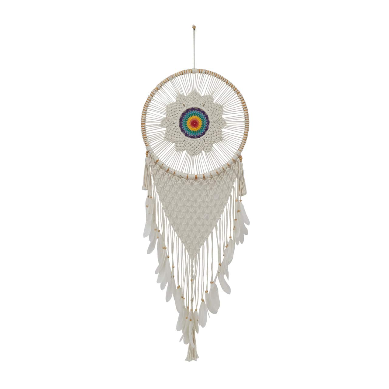 White Cotton Bohemian Dreamcatcher Wall Decor, 21" x 1" x 63"